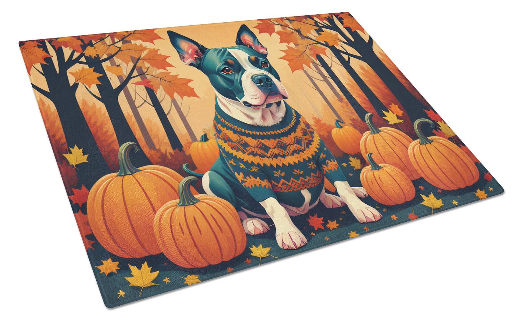 Caroline's Treasures Pit Bull Terrier Fall Glass Cutting Board Large