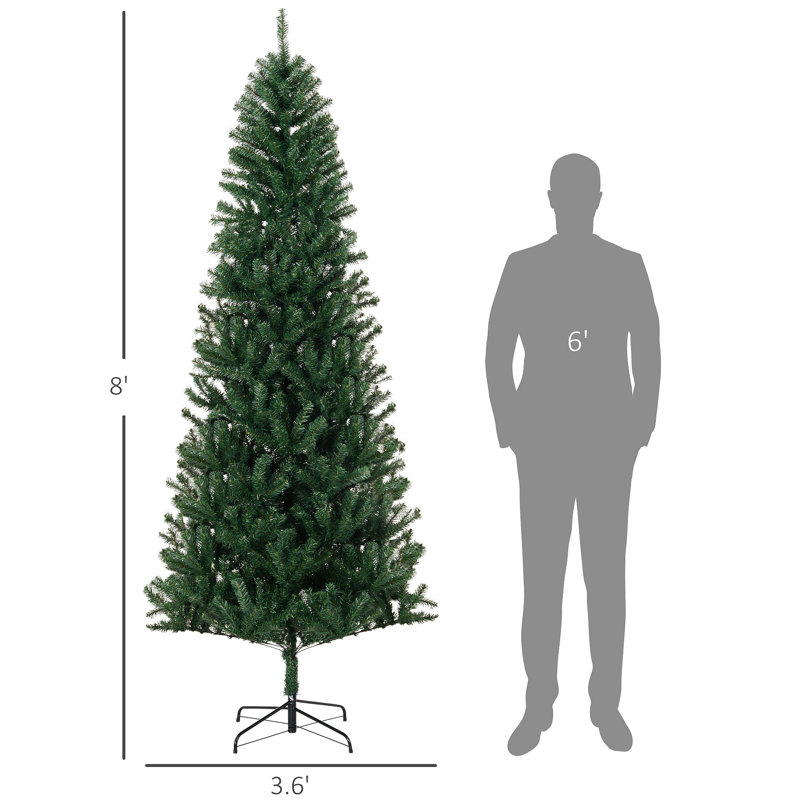 Sapin de Noël artificiel mince de 8 pi de hauteur, non éclairé, avec branches réalistes et 1168 pointes