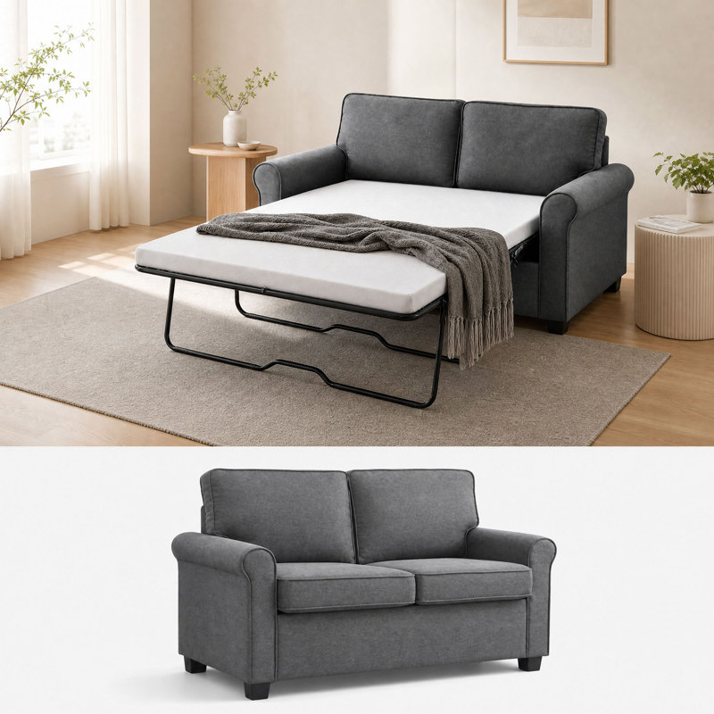 57" Wide Convertible 3-In-1 Pull Out Twin Size Sofa Bed Sleeper Futon, Gray