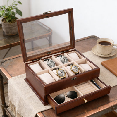 Wood Watch Box Jewelry Box + Drawers