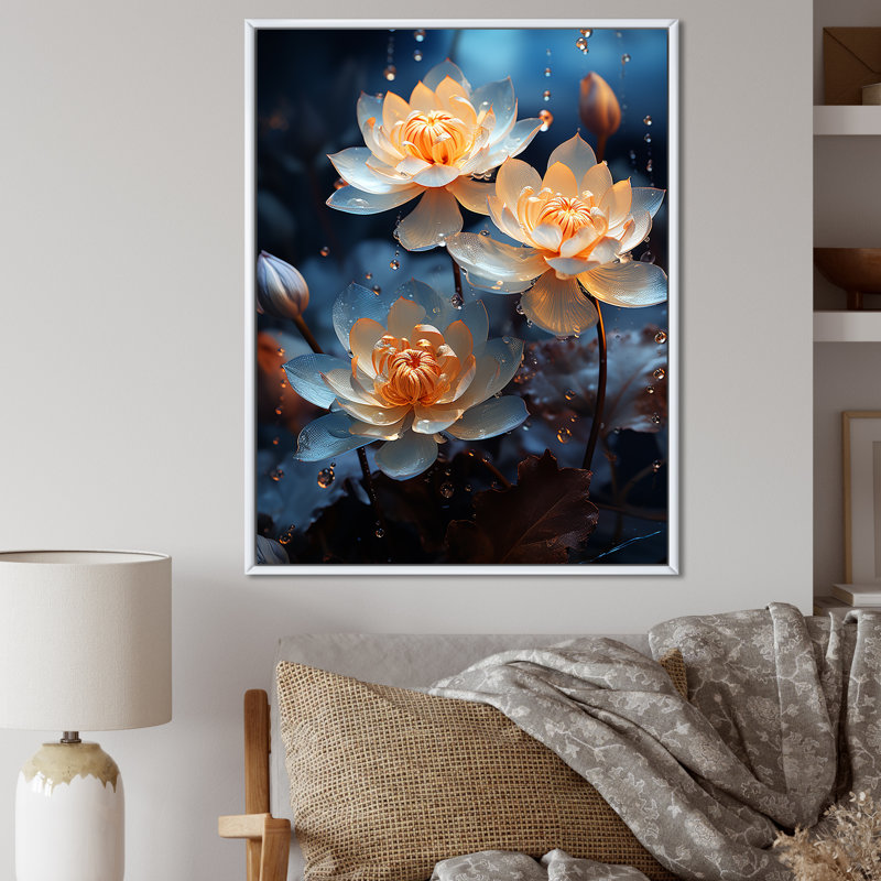 «Beautiful Rainy Lotus Dance II», reproduction sur toile, Cadre flottant blanc, H 40 po x l 30 po x P 1,5 po
