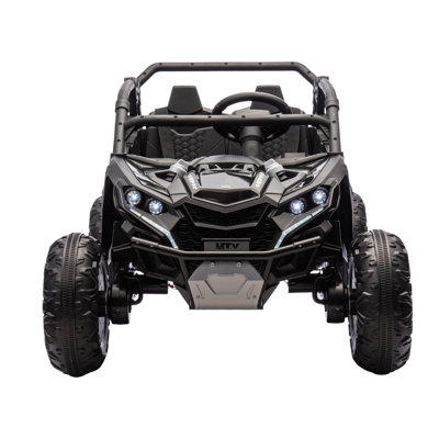 Voiture UTV 2 places 24V 7AH pour enfants avec télécommande pour les parents, 3 réglages de vitesse, lumières DEL, musique Bluetooth et ceintures de sécurité, charge maximale de 110 lb pour les garçons, noir