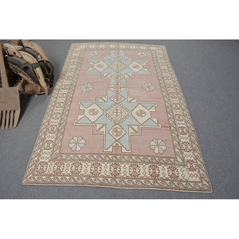 Tapis tissés à plat, tapis Oushak mauves, tapis de 4,6 x 7,3 pi, tapis turc, tapis rétro