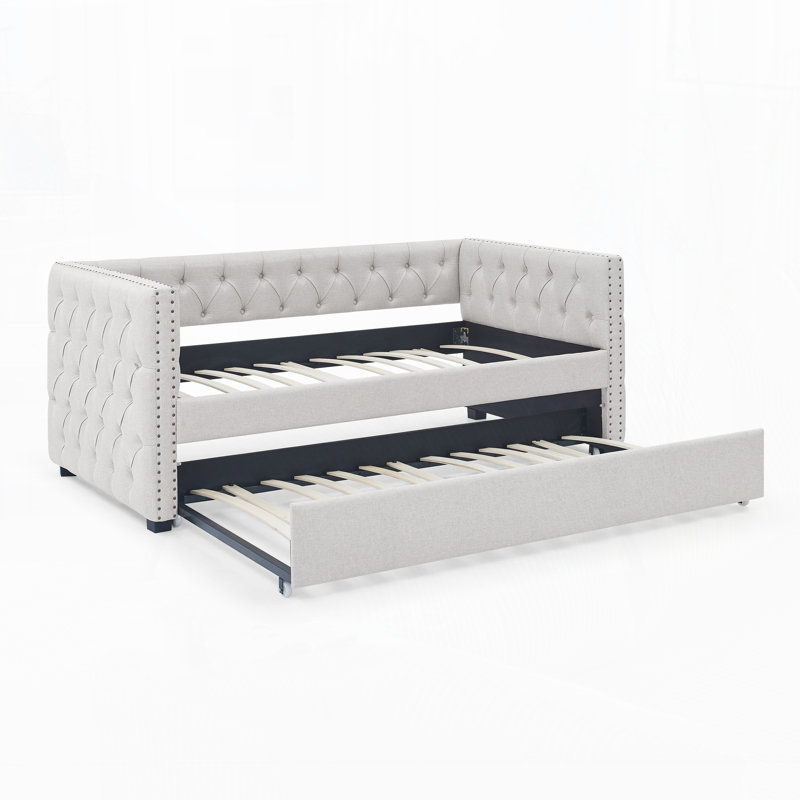 Canapé-lit capitonné Modern, Beige, Lit simple
