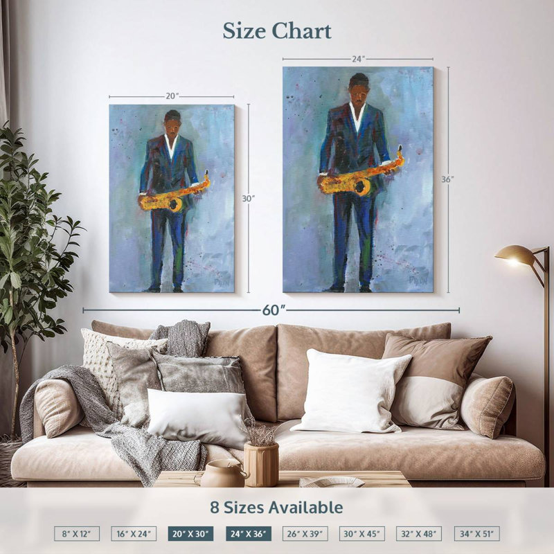 Abarca Sax In A Blue Suit, 36" H x 24" W