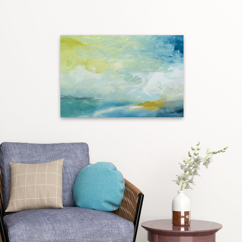 Océan sauvage n ° 1 - ensembles abstraits d'art blanc bleu, H 24 po x l 16 po