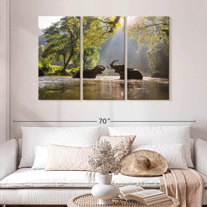 River Splashing Elephants, 32" H x 50" W