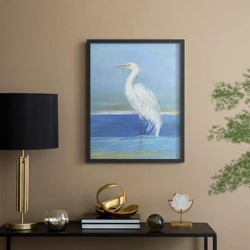 Wading Egret II, reproduction encadrée - bois massif, H 15 po x l 12 po, Noir, noir, noir, noir