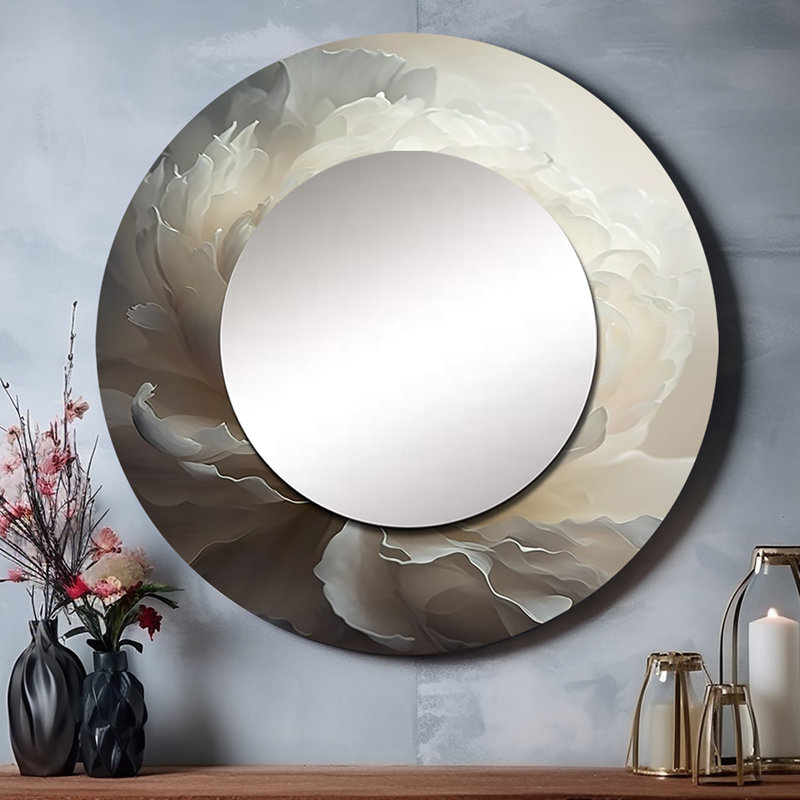 Radan Peony Flower VII - miroir unique pivoines, grand miroir mural rond moderne, impression d'art en métal, 36 po x 36 po
