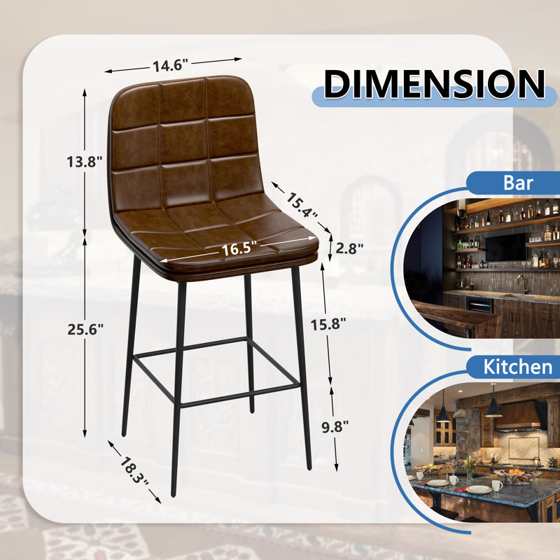 Mordern Upholstered Metal Counter Height Bar Stools(Set of 2), Brown/Black