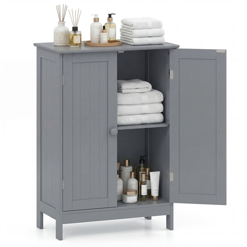 Armoire de rangement de salle de bain sur pied avec portes doubles et tablettes réglables pour rangement dans la cuisine