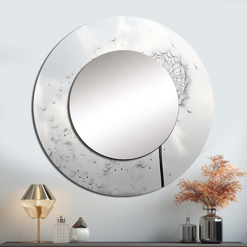 Minimalims Dandelion Natures Fragility II - Floral Round Mirror Wall Decor, 29" x 29"