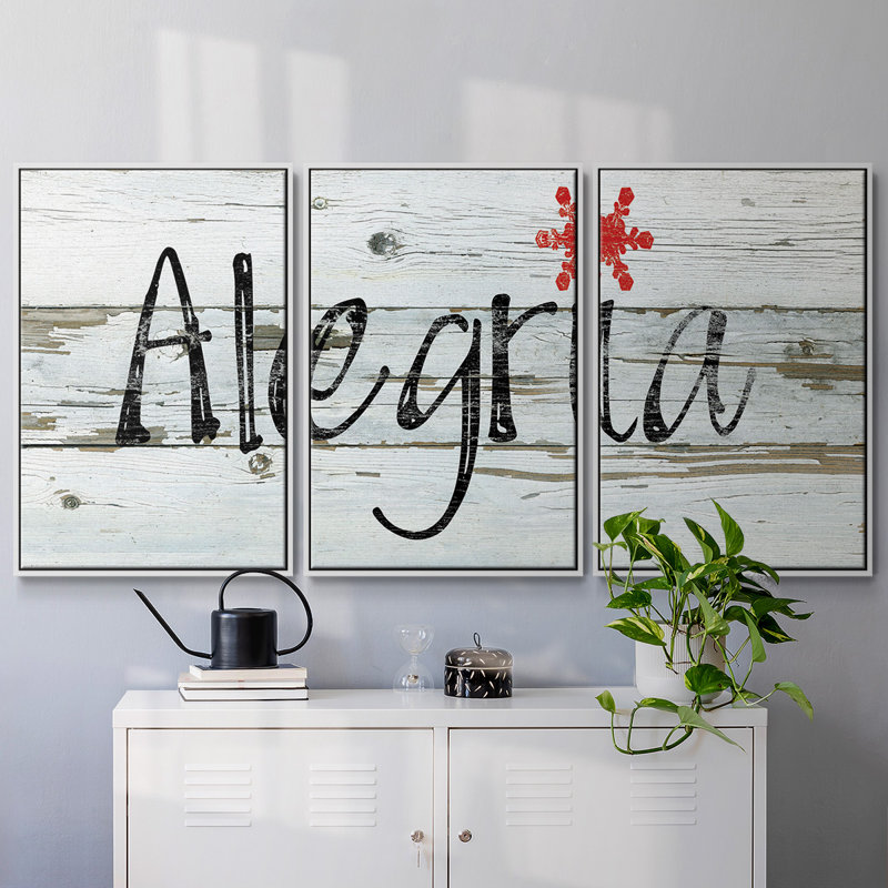 Alegria, peinture sur toile 3 pièces, H 40 po x l 78 po, Cadre blanc
