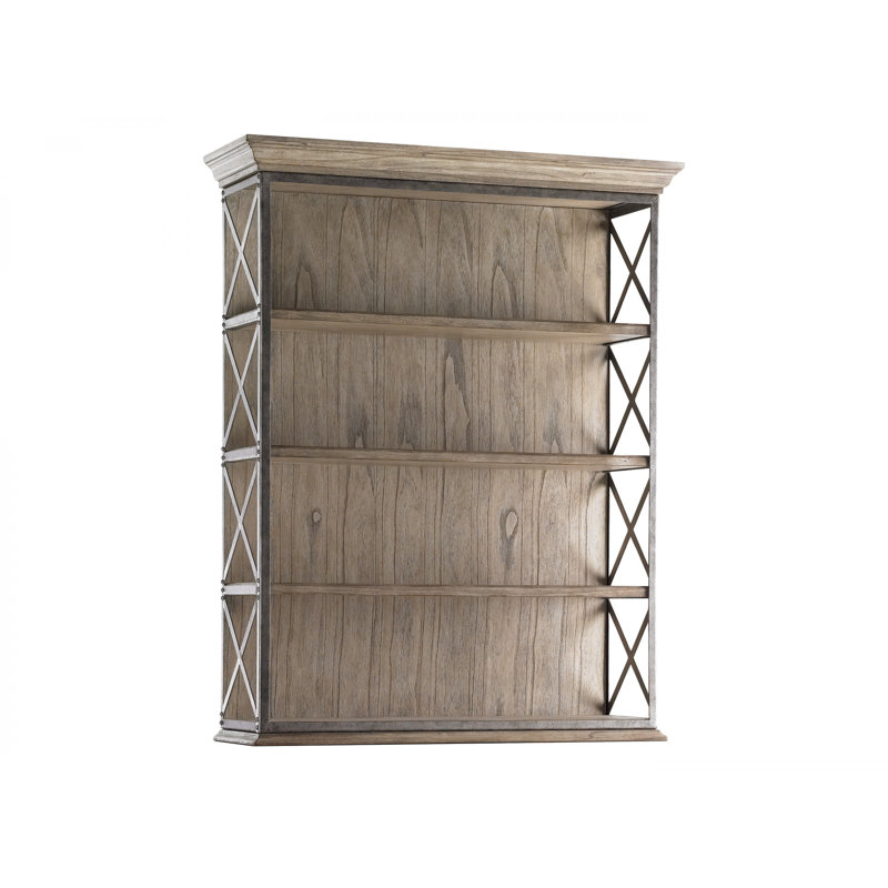 Gray and Beige Metal X-Design Transitional Bookcase