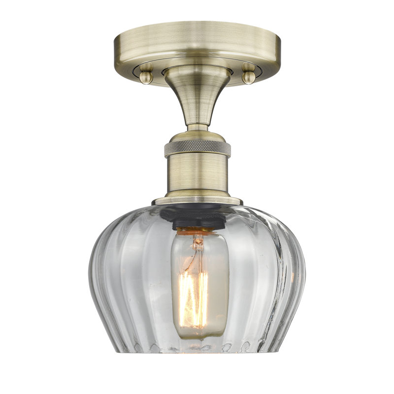 Hayons Glass Semi Flush Mount, Antique Brass, Clear