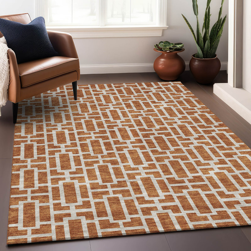 Tapis terre cuite lavable à la machine Premium Prisco, Rectangle 9 pi x 12 pi