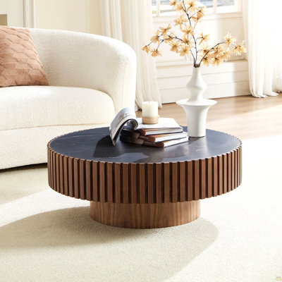 35.43'' Nesting Round Sintered Stone Tabletop Drum Coffee Table