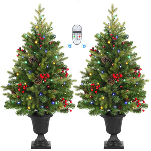 Christmas Tree Set Of 2, Porch Tree With Colorful Lights, Remote ...
