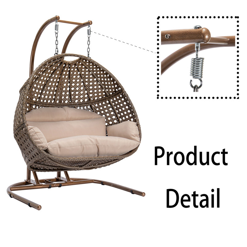 Leos 2 Person Egg Chair with Stand, Brown