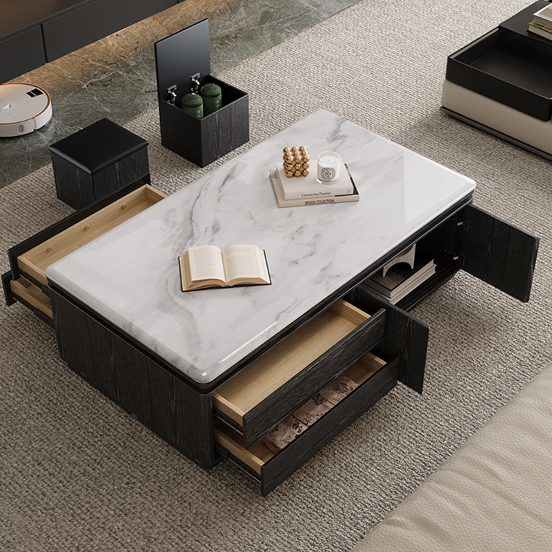 Modern Coffee Table with  Storage Ottomans, 19.68" H x 51.18" L x 27.55" W, White, Black