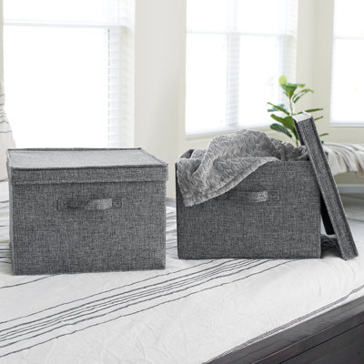 Square Storage Box with Lid in Breathable Canvas and Convenient Handle
