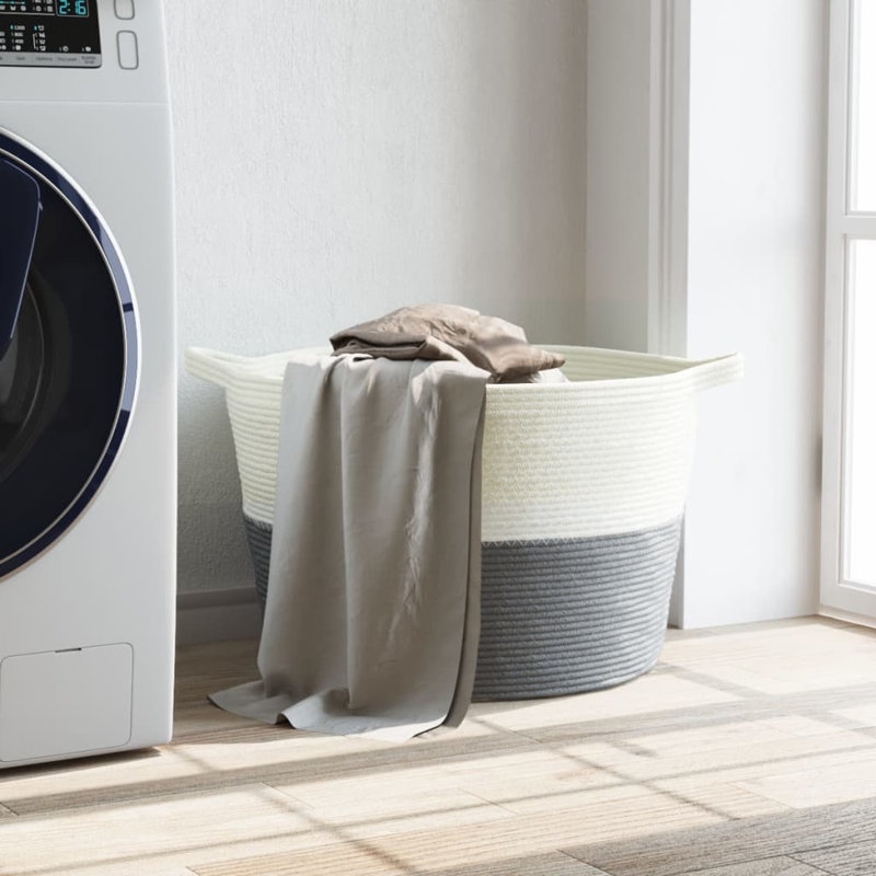 Laundry Basket with Handles, Grey/White
