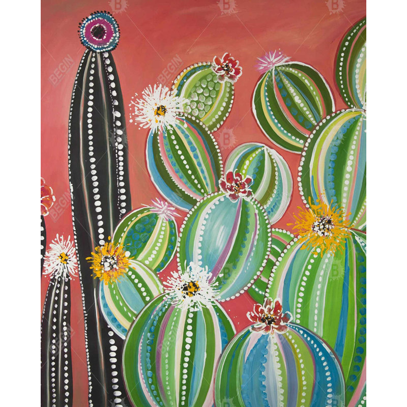 Rainbow Cactus - Toile encadrée exotique pour décoration intérieure