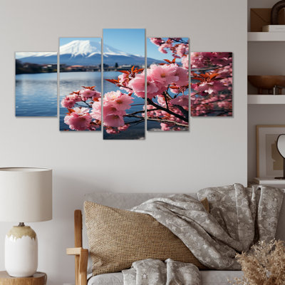  «Cherry Blossum, mont Fuji, réflexions, Japon II - montagnes, lac, art mural