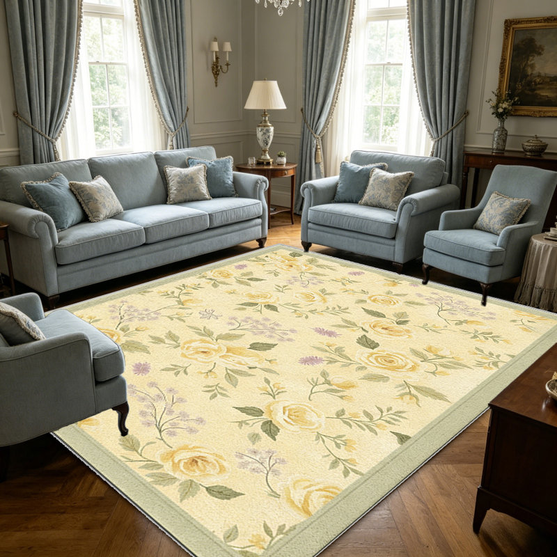 Yellow Rose Floralarea rugs for Living Room, Soft and Comfortable, Suitable for all seasons, easy to maintain, machine washable Indoor floor mat, Under Table Farmhouse suitable for Bedroom, Dining Room, Study, Patio, Balcony, Home Decor