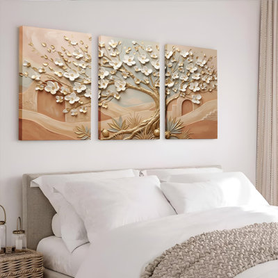 Ensemble de 3 impressions florales sur toile tendue à l'huile sur toile
