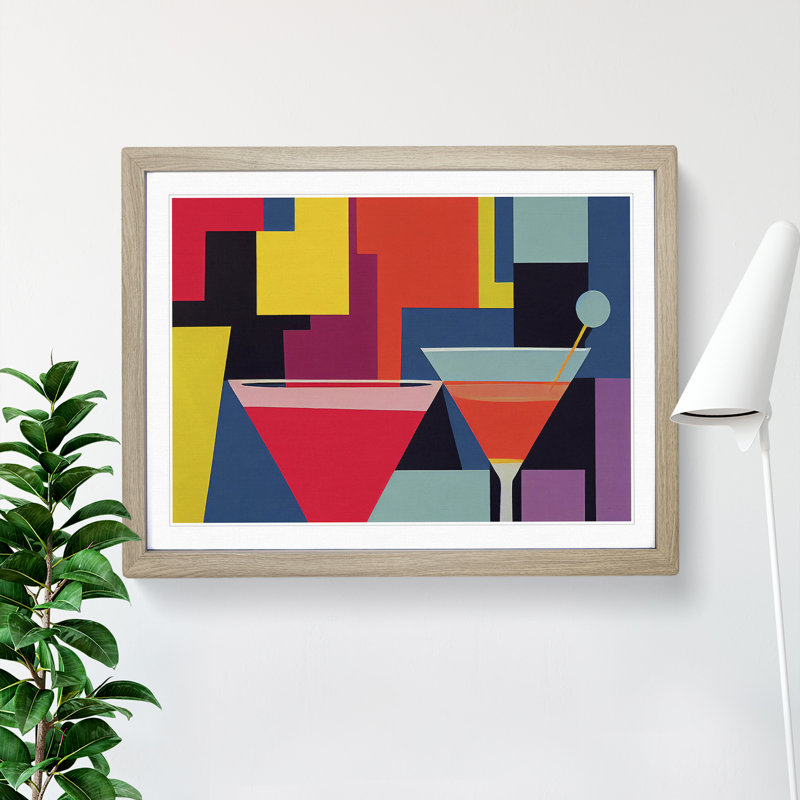 Retro Cocktail Vol.4 - Single Picture Frame Painting, 46cm H x 64cm W x 2cm D, Oak Framed