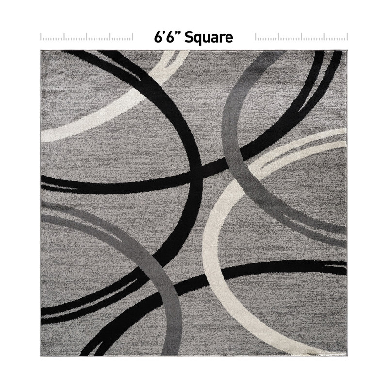 Tapis à motif géométrique Arnaldur, Gris, Carré 6 pi 6 po