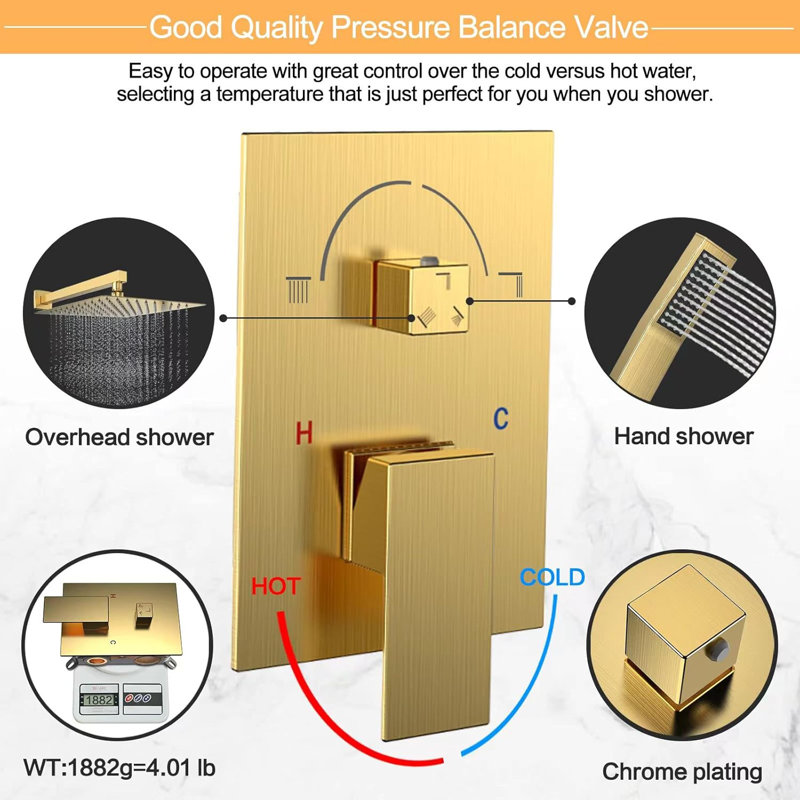 Luxury Wall Mounted Shower System With Rainfall Shower Head And Handheld Spray, High Pressure Water Saving Design, Cupc Certified Valve, Durable Anti-Corrosion Brass Construction