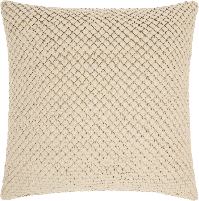 Embroidered Leather/Suede Throw Pillow, White