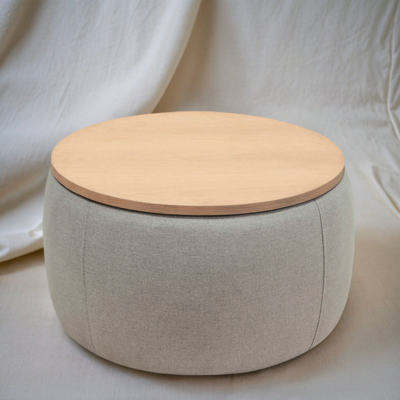 Multi-Function Round Ottoman With Storage: Elegant Footrest & Side Table, Gray