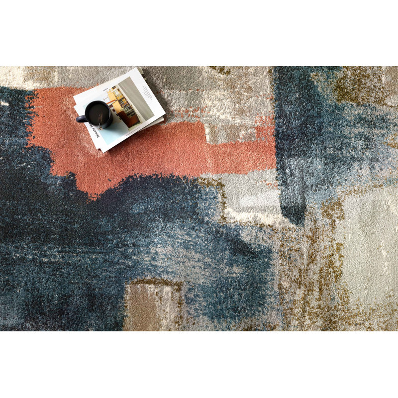 Tapis gris / bleu marine Ahmirah, Rectangle 2 pi 7 po x 4 pi