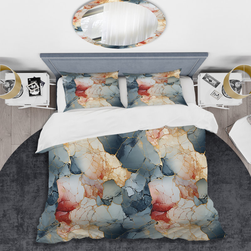Ensemble de housse de couette en marbre Urban Nature, Housse de couette pour grand lit et 2 taies décor