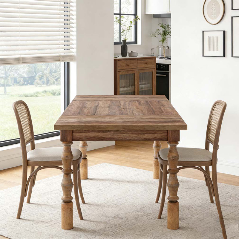 Wooden Kitchen Dining Table with Carved Turned Legs, Brown
