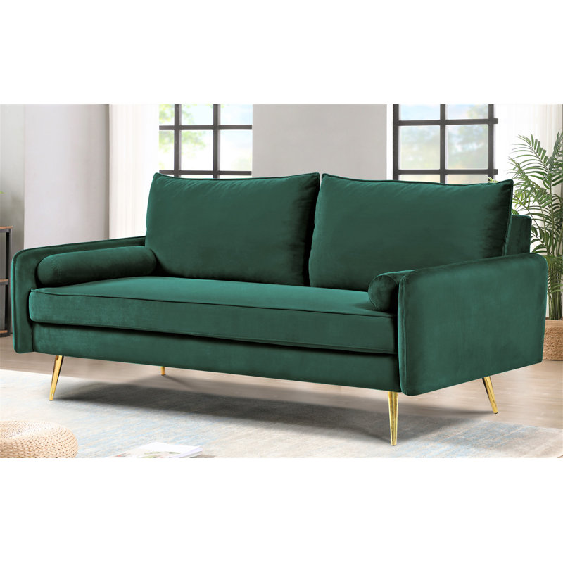 Canapé Mid-Century en velours, Polyester vert