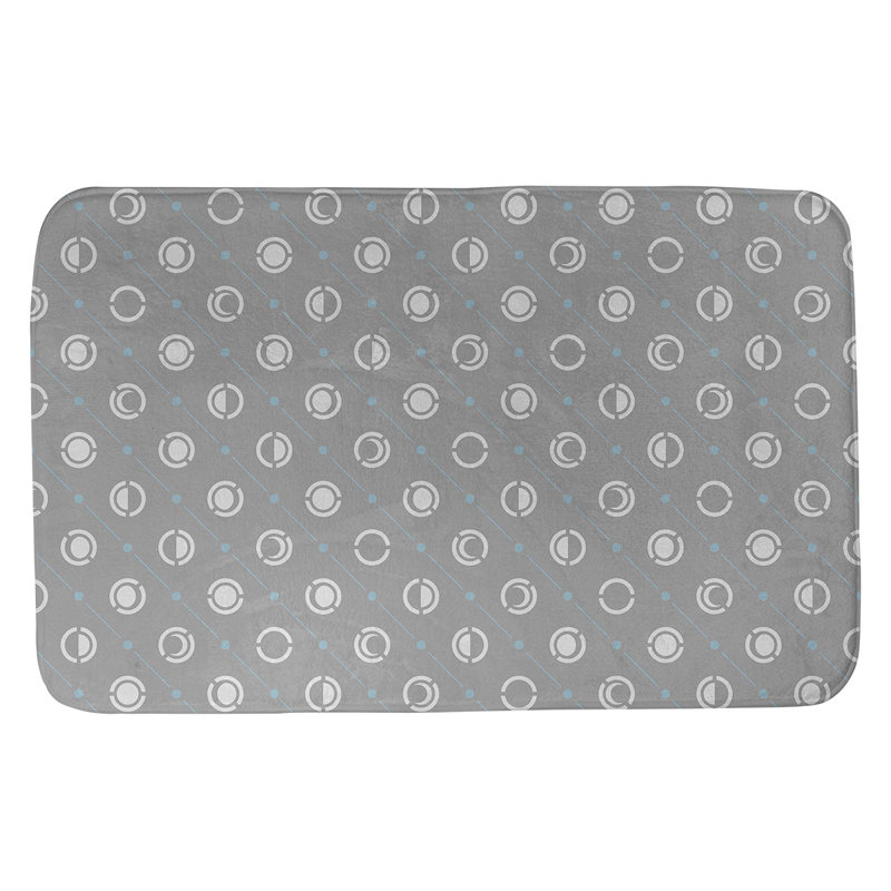 Tapis de bain géométrique antidérapant en microfibre Moon phases, l 21 po x L 34 po, Gris / sarcelle