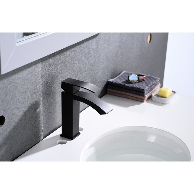 Waterfall Spout Bathroom Sink Faucet In Matte Black - Single Handle With Pop-Up Drain  Overflow Merged  Stainless Steel For Stable Performance And Easy Installation Work Finish Present