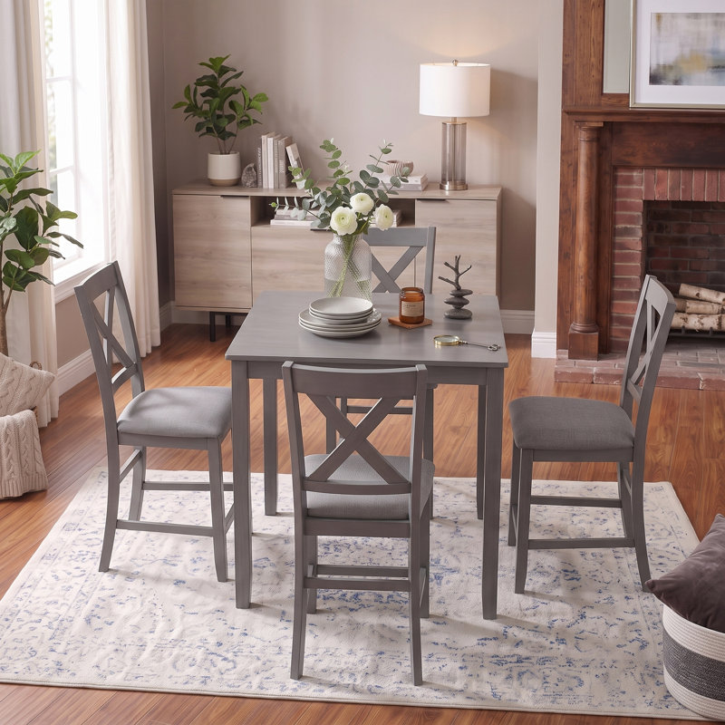 Ensemble de table de salle à manger compacte 5 pièces, comprenant 4 chaises rembourrées grises confortables pour petits appartements