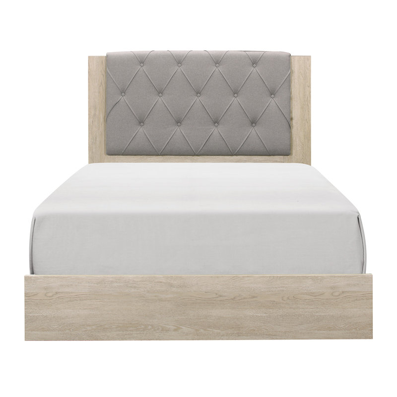 Lit standard touffeté en bois massif Yashira, Grand