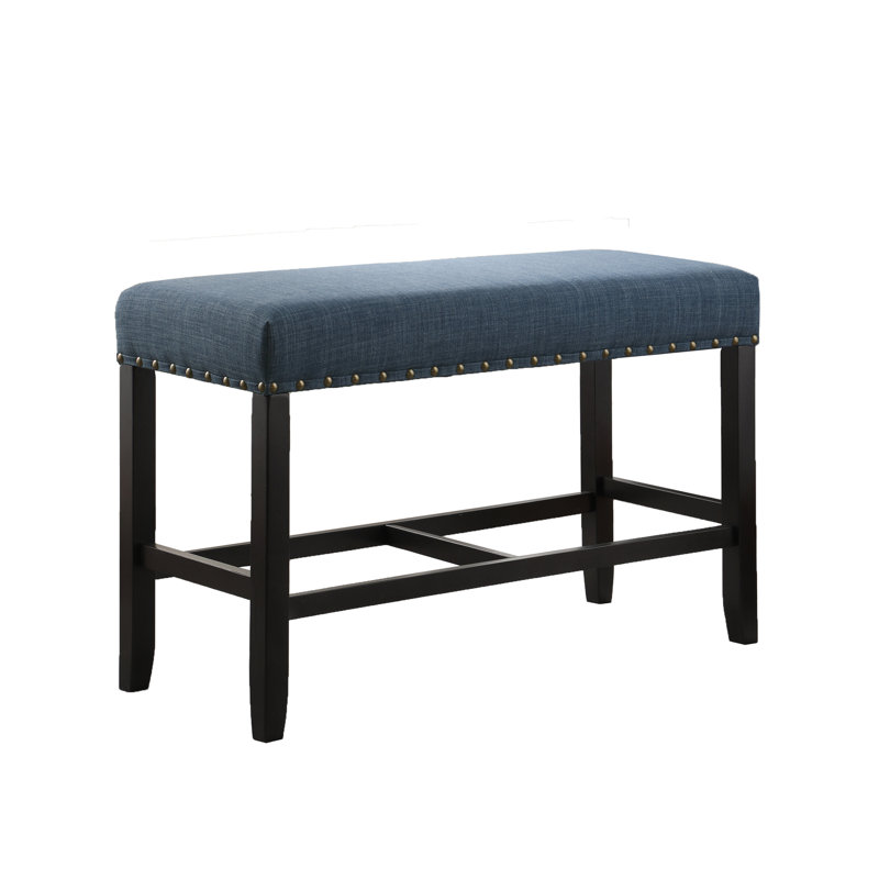 Banc de salle à manger à hauteur de comptoir en tissu Biony avec garniture cloutée, Bleu