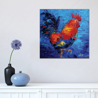 Abstract Colourful Rooster 1 Piece Wrapped Canvas Painting