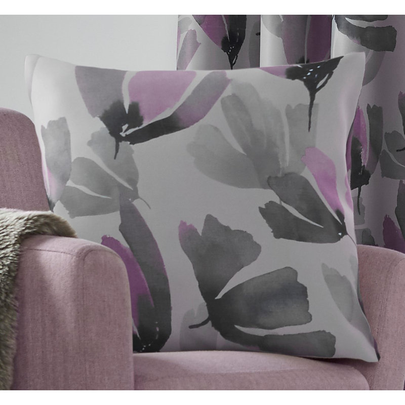 Balius Floral Charcoal/Light Brown Square Throw Pillow Cover, Purple/Light Brown