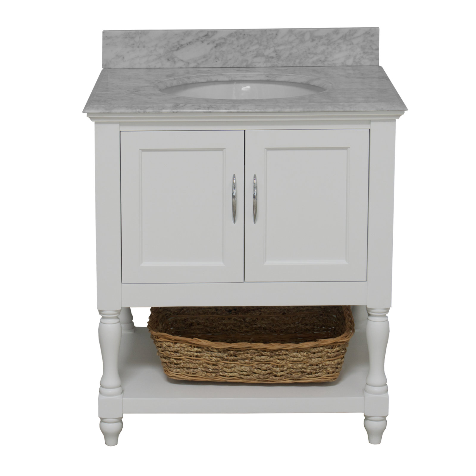 Hampton 30'' Single Bathroom Vanity, White, Carrara Marble