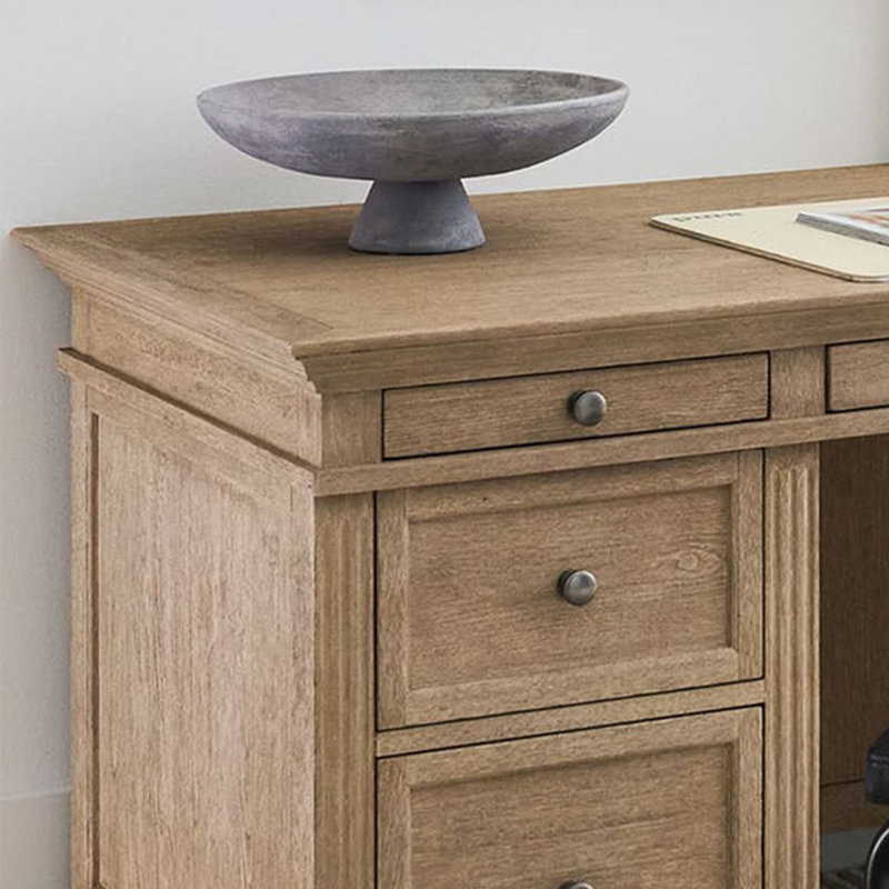 Bureau en bois massif avec 7 tiroirs 70,87 "Vintage, Brun orangé