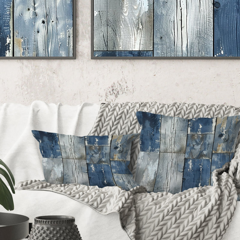 WeatheWood I - Coussin Farmhouse, H 16 po x l 16 po, Bleu/gris