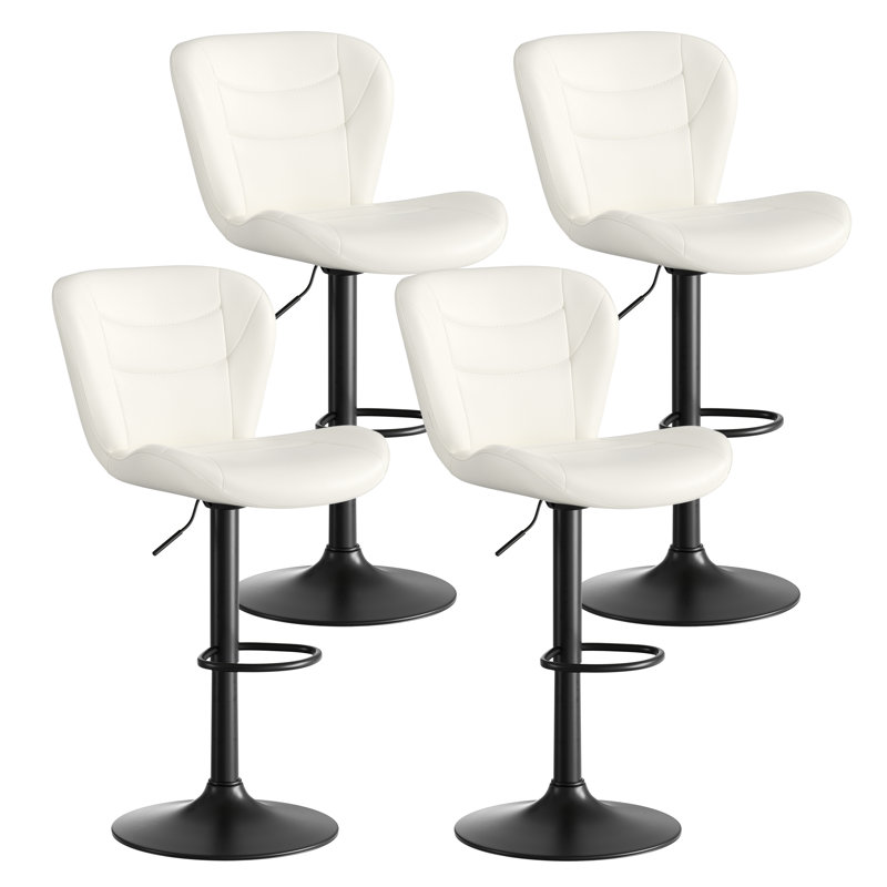 Adjustable Height Counter Stool with Metal Frame, White, 4